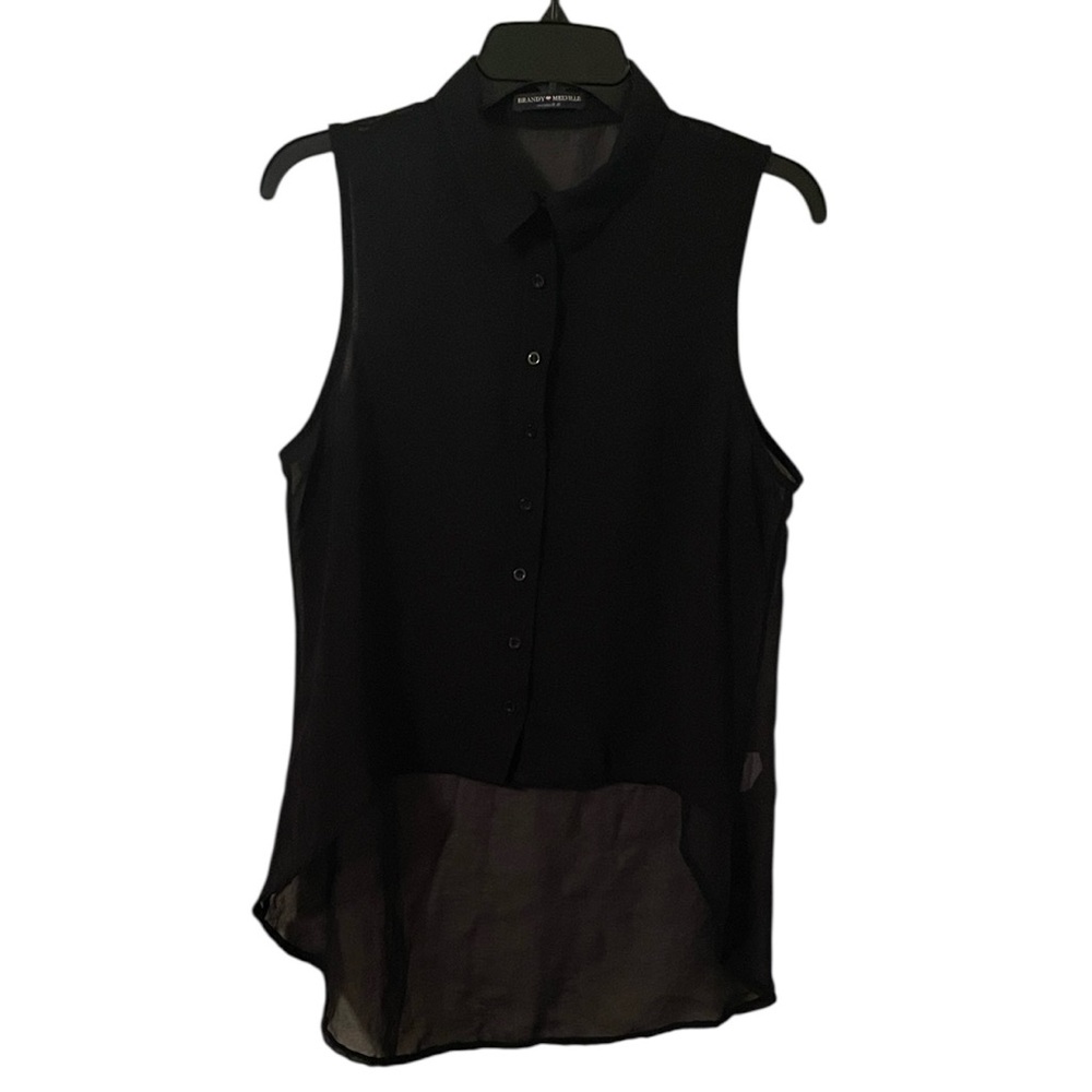Brandy Melville Women’s Black Sleeveless Collared High Low Button Up Size OS